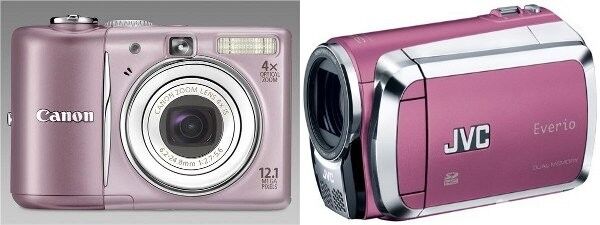 Růžový fotoaparát a kamera